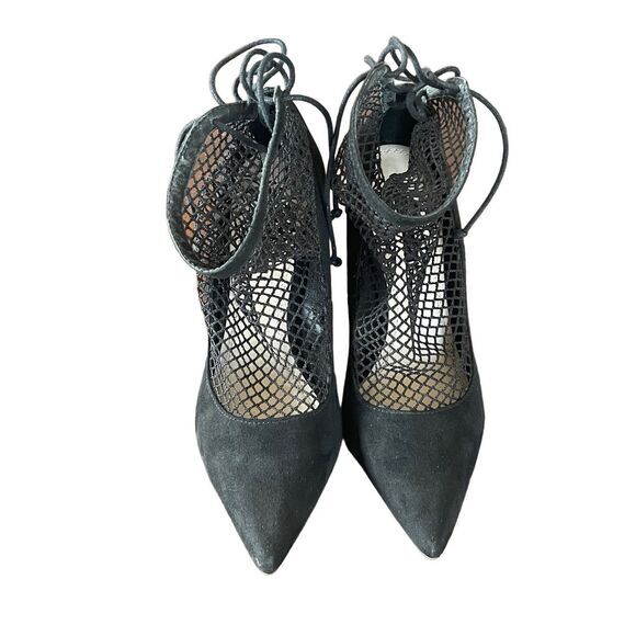 Zara Basic Women's Suede Pointed Toe Fishnet Sock Stiletto Pumps‎ Black Size 37 - Picture 7 of 10